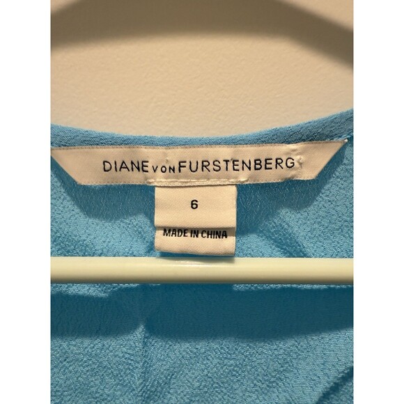 Diane Von Furstenberg Blouse Womens Size 6 Aqua Blue Puff Sleeve Box C - Picture 2 of 4